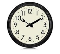 Lafocuse Retro Black Kitchen Wall Clock with Knife & Fork Hands, 50s Style Wall Clocks Vintage Silent Non Ticking 9.5 Inch Round Battery Operated for Living Room Bedroom Office Decor