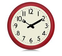 Lafocuse Retro Red Kitchen Wall Clock with Knife & Fork Hands, 50s Style Wall Clocks Vintage Silent Non Ticking 9.5 Inch Round Battery Operated for Living Room Bedroom Office Decor
