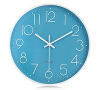 Lafocuse Silent 12 Inch 3D Numerals Blue Wall Clock Battery Operated, Modern Decorative Kitchen Blue Clocks for Living Room Decor Bedrooms Office Home