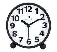 Lafocuse Silent Alarm Clock Bedside Battery Powered Non Ticking, 4 Inch Black Analogue Alarm Clocks with Night Light Snooze, Small Retro Metal Desk Table Clock for Heavy Sleepers Seniors Bedroom