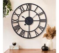 Lafocuse Silent Large Black Wall Clock for Living Room Decor, Roman Numerals Metal Clocks with 2 Pairs of Hands, Modern Big Clock for Bedroom Kitchen Office Room Home, 16 Inch