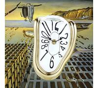 Lafocuse Silent Melting Clock Gold Shiny Frame,Salvador Dali Watch Melted Clock,Creative Shelf Clock for Decorative Home Kitchen Office Desk Table