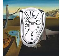 Lafocuse Silent Melting Clock Silver Shiny Frame,Salvador Dali Watch Melted Clock,Creative Shelf Clock for Decorative Home Kitchen Office Desk Table