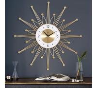 Lafocuse Silent Metal 23 Inch Large Wall Clocks for Living Room Modern, Sunburst Starburst Clock, Gold Mid Century Wall Clock Battery Operated Kitchen Office
