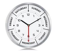 Lafocuse Version 3.0 Metal Day of The Week Wall Clock for Seniors 12 Inch, Silent Non Ticking Modern Silver Wall Clocks for Living Room Decor Bedroom Home, Ideal Retirement Gift for Men & Women