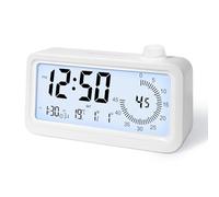 Lafocuse White Digital Alarm Clock with Timer Battery Powered, 5.2" LCD Display Bedside Digital Clocks with Temperature Date Day 3 Alarms Snooze for Kids Heavy Sleepers