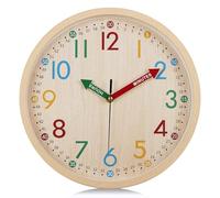 Lafocuse Wood Grain Colorful Wall Clock Easy to Read 12 Inch Silent Non Ticking, Fun and Cute Analog Clock Time Teaching for Classroom Bedroom Schoolhouse Game Room 30 cm