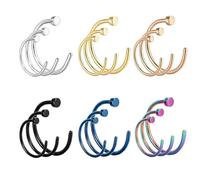 lafomukea 18 Pcs Nose Hoop Rings, 20G Stainless Steel Nose Ring C Shape, 6 Colour 3 Size, Fake Nose Piercing, Fake Lip Ring, No Pierced Jewellery for Women Men, 6/8/10 mm