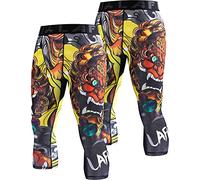LAFROI Men's 2-Pack Compression Fit 3/4 Tights Leggings with Pcoket/Non-Pocket-YSK10 Lion Dance Size XL