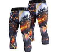 LAFROI Men's 2-Pack Compression Fit 3/4 Tights Leggings with Pcoket/Non-Pocket-YSK10 Melted Wings Size XXL