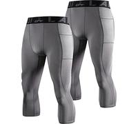 LAFROI Men's 2-Pack Compression Fit 3/4 Tights Leggings with Pcoket/Non-Pocket-YSK10 Pocket Grey Size MD