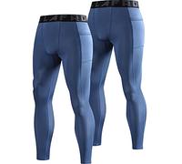 LAFROI Men's 2-Pack Quick Dry Cool Compression Fit Tights Leggings Waistband-YSK08 Pocket Grayish Blue Size x2 XXXL