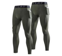 LAFROI Men's 2 Pack Quick Dry Workout Running Sports Base Layer Compression Pants Leggings Tights (PK Olive,MD)