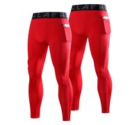 LAFROI Men's 2 Pack Quick Dry Workout Running Sports Base Layer Compression Pants Leggings Tights (PK Red,SM)