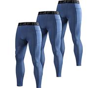LAFROI Men's 3-Pack Quick Dry Cool Compression Fit Tights Leggings Waistband-YSK08 Pocket Grayish Blue Size x3 XXXL