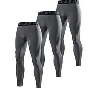LAFROI Men's 3-Pack Quick Dry Cool Compression Fit Tights Leggings Waistband-YSK08 Pocket Grey Size x3 XXL