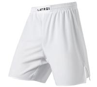 LAFROI Mens Boxing Shorts Jiu Jitsu MMA Cross Training Fighting Trunks Activewear with Drawstring-QJK06 White Size SM