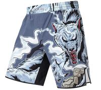 LAFROI Mens Boxing Shorts Jiu Jitsu MMA Cross Training Fighting Trunks Activewear with Drawstring-QJK06 Werewolf Size MD