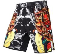 LAFROI Mens Boxing Shorts Jiu Jitsu MMA Cross Training Fighting Trunks Activewear with Drawstring-QJK06 Lion Dance Size LG