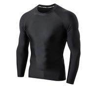 LAFROI Men's Long Sleeve UPF 50+ Sun Protection Shirt Compression BJJ Swim Rash Guard (Black,Size LG)