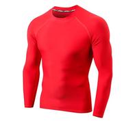 LAFROI Men's Long Sleeve UPF 50+ Sun Protection Shirt Compression BJJ Swim Rash Guard (Red,Size 2XL)