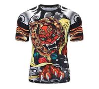 LAFROI Men's Short Sleeve UPF 50+ Baselayer Performance Compression Shirt Rash Guard-CLY08 Lion Dance Size MD