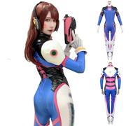 LAFUFU Dva Cosplay Costume,D.Va Cosplay Bodysuit,Women Purple Sexy Body Suit Jumpsuit for Halloween,Comic-con (Purple+Blue+White, S)