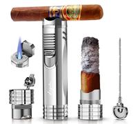 LAFULI Cigar Lighter, Cigar Punch, Cigar Draw Enhancer, Cigar Holder,All-in-one Refillable Butane Torch Lighter. Cigar Accessories(Gas Not Included)