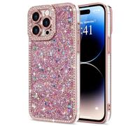 Lafunda for iPhone 14 Pro Max Case for Womens Girls, Luxury Bling Glitter Diamond Crystal Festival Shiny Case Camera Protection Shockproof Silicone TPU Phone Cover for iPhone 14 Pro Max 6.7", Pink