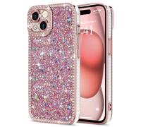 Lafunda for iPhone 15 Case for Womens Girls, Luxury Bling Glitter Diamond Crystal Festival Shiny Case Camera Protection Shockproof Silicone TPU Phone Cover for iPhone 15 6.1", Pink