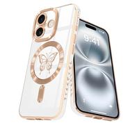 Lafunda for iPhone 16 Plus Case, for Womens Girls Luxury Plating Butterfly Pattern Case, Compatible with Magsafe Shockproof Camera Protetcion Silicone Cover for iPhone 16 Plus 6.7", White
