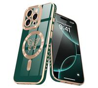 Lafunda for iPhone 16 Pro Case, for Womens Girls Luxury Plating Butterfly Pattern Case, Compatible with Magsafe Shockproof Camera Protetcion Silicone Cover for iPhone 16 Pro 6.3", Green