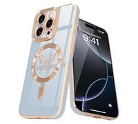 Lafunda for iPhone 16 Pro Case, for Womens Girls Luxury Plating Butterfly Pattern Case, Compatible with Magsafe Shockproof Camera Protetcion Silicone Cover for iPhone 16 Pro 6.3", Blue