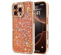 Lafunda for iPhone 16 Pro Cute Case for Women Girls, Bling Glitter Luxury Diamond Sparkle Shiny Case Full Camera Protection Shockproof Silicone TPU Phone Cover for iPhone 16 Pro 6.3",Orange