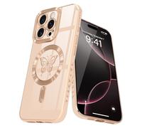 Lafunda for iPhone 16 Pro Max Case, for Womens Girls Luxury Plating Butterfly Pattern Case, Compatible with Magsafe Shockproof Camera Protetcion Silicone Cover for iPhone 16 Pro Max 6.9", Pink