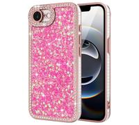 Lafunda for iPhone 16e/for iPhone 17e Case for Womens Girls, Luxury Bling Glitter Diamond Crystal Festival Shiny Case Camera Protection Shockproof Silicone TPU Phone Cover for iPhone 16e, Hot Pink