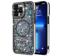 Lafunda Glitter Case for iPhone 13 Pro Compatible with Magsafe, Sparkly Bling Diamonds Phone Case for Women Girls Soft TPU Slim Bumper Anti-Scratch Shockproof Magnetic Protective Cover-Black