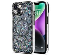 Lafunda Glitter Case for iPhone 14 Compatible with Magsafe, Sparkly Bling Diamonds Phone Case for Women Girls Soft TPU Slim Bumper Anti-Scratch Shockproof Magnetic Protective Cover-Black