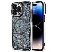 Lafunda Glitter Case for iPhone 14 Pro Max Compatible with Magsafe, Sparkly Bling Diamonds Phone Case for Women Girls Soft TPU Slim Bumper Anti-Scratch Shockproof Magnetic Protective Cover-Black