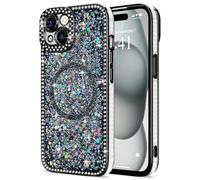 Lafunda Glitter Case for iPhone 15 Compatible with Magsafe, Sparkly Bling Diamonds Phone Case for Women Girls Soft TPU Slim Bumper Anti-Scratch Shockproof Magnetic Protective Cover-Black