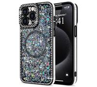 Lafunda Glitter Case for iPhone 15 Pro Compatible with Magsafe, Sparkly Bling Diamonds Phone Case for Women Girls Soft TPU Slim Bumper Anti-Scratch Shockproof Magnetic Protective Cover-Black