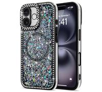 Lafunda Glitter Case for iPhone 16 Compatible with Magsafe, Sparkly Bling Diamonds Phone Case for Women Girls Soft TPU Slim Bumper Anti-Scratch Shockproof Magnetic Protective Cover-Black