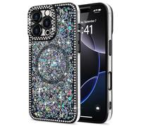 Lafunda Glitter Case for iPhone 16 Pro Compatible with Magsafe, Sparkly Bling Diamonds Phone Case for Women Girls Soft TPU Slim Bumper Anti-Scratch Shockproof Magnetic Protective Cover-Black