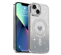 Lafunda Magnetic for iPhone 13 Case Glitter, Plating Luxury Sparkle Cute Love Heart Clear Cover for Women Girls Silicone Anti-Scratch Camera Protection Shockproof Case for iPhone 13, Silver