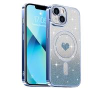 Lafunda Magnetic for iPhone 13 Case Glitter, Plating Luxury Sparkle Cute Love Heart Clear Cover for Women Girls Silicone Anti-Scratch Camera Protection Shockproof Case for iPhone 13, Blue