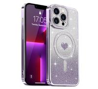 Lafunda Magnetic for iPhone 13 Pro Case Glitter, Plating Luxury Sparkle Cute Love Heart Clear Cover for Women Girls Silicone Anti-Scratch Camera Protection Shockproof Case for iPhone 13 Pro, Purple