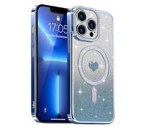 Lafunda Magnetic for iPhone 13 Pro Max Case Glitter, Plating Luxury Sparkle Cute Love Heart Clear Cover for Women Girls TPU Anti-Scratch Camera Protection Shockproof Case for iPhone 13 Pro Max, Blue