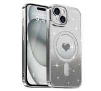 Lafunda Magnetic for iPhone 15 Case Glitter, Plating Luxury Sparkle Cute Love Heart Clear Cover for Women Girls Silicone Anti-Scratch Camera Protection Shockproof Case for iPhone 15, Black