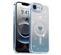 Lafunda Magnetic for iPhone 16e/for iPhone 17e Case Glitter, Plating Luxury Sparkle Cute Love Heart Clear Case for Women Girls TPU Anti-Scratch Camera Protection Shockproof Cover, Blue
