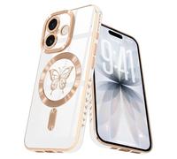 Lafunda Magnetic for iPhone 17 Case, Compatible with MagSafe, Full Camera Protection, Luxury Plating Butterfly Pattern Slim Anti-Scratch Shockproof Silicone Case for iPhone 17, White